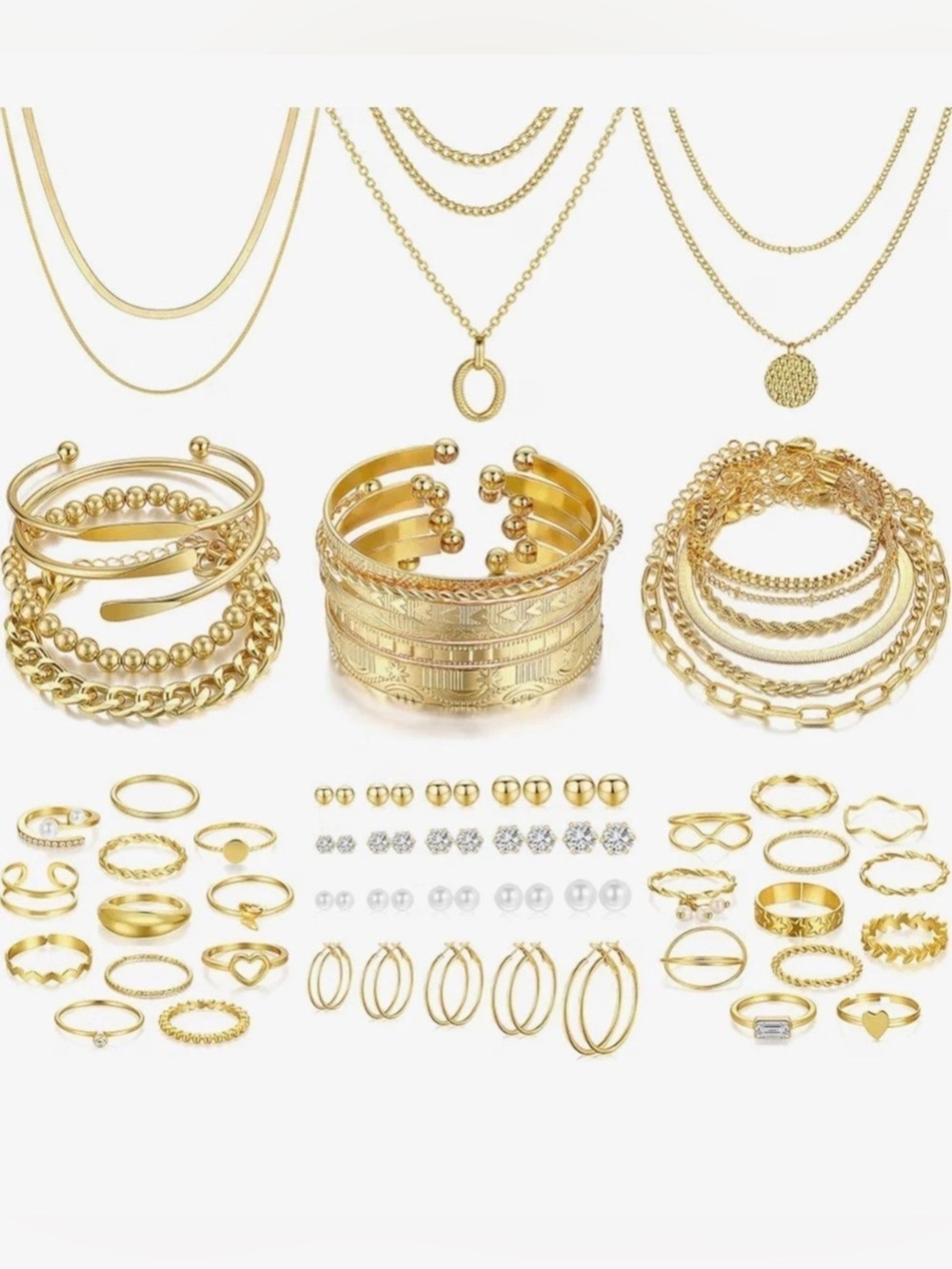 67 Pc Gold Toned Jewelry Set (necklaces, bracelets, rings, earrings) NEW
